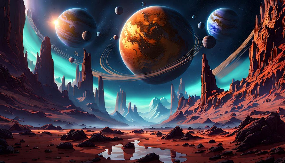 Planets in alignment, artistic impression