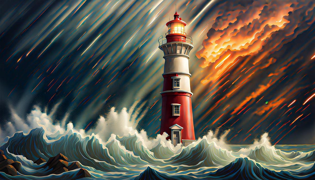 A Lighthouse in a storm Hyperrealistic