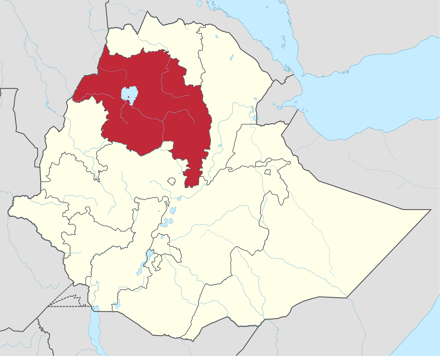 Map of Ethiopia showing the Amhara Region