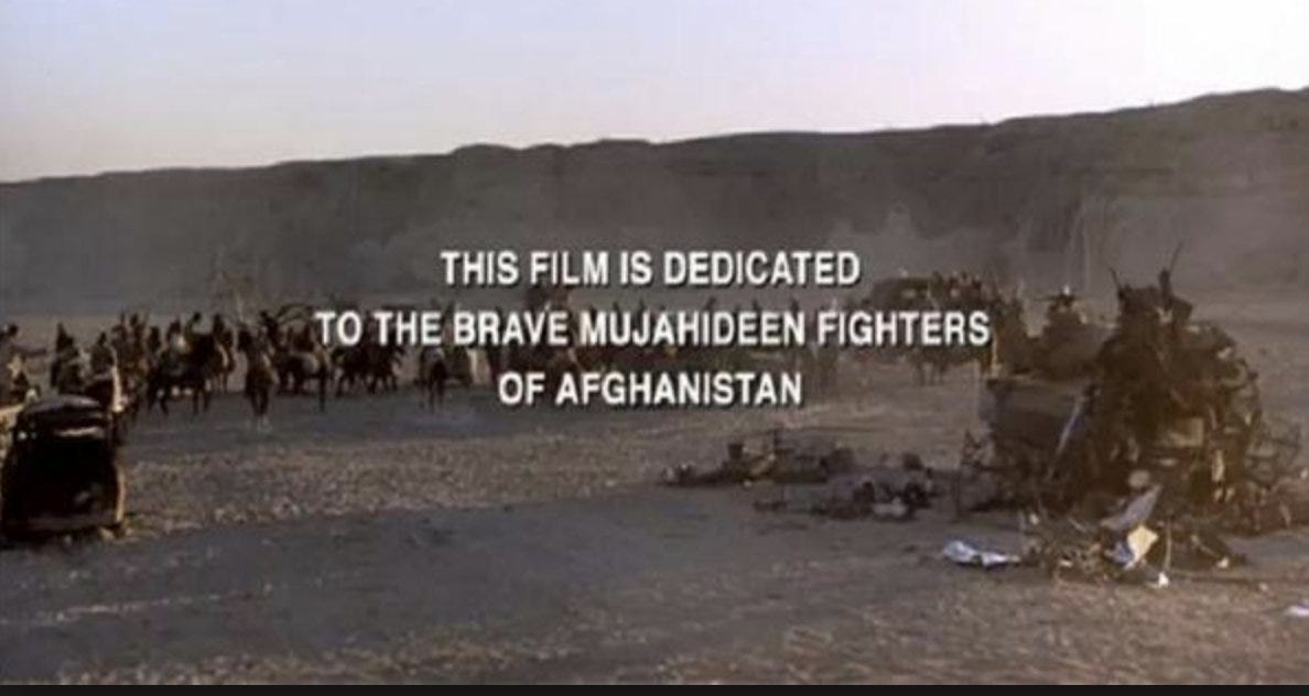Advaid അദ്വൈത് on X: "This is the ending credit of the 1988 American movie 'Rambo  3', in which Sylvester Stallone goes to Afghanistan to help the Mujaheddin  against Soviet Russia. After 9/11