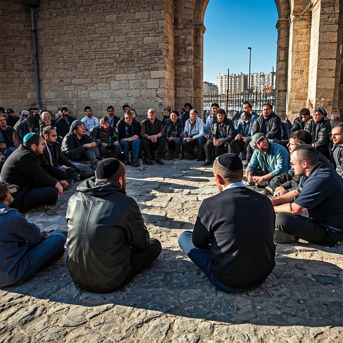 a group of Palestinians and Jews sitting in a circle discussing each other’s hopes and dreams