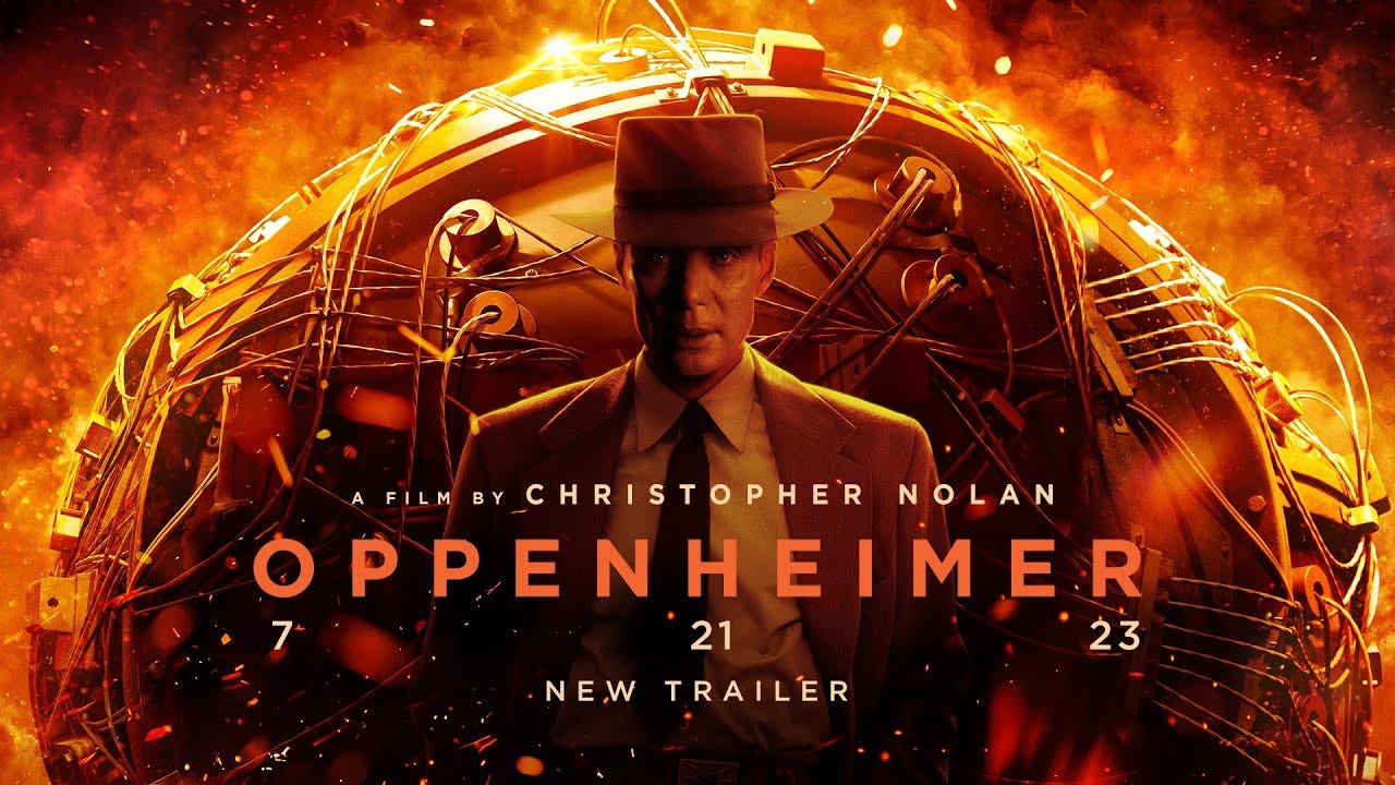 Poster for Oppenheimer (2023) directed by Christopher Nolan.
