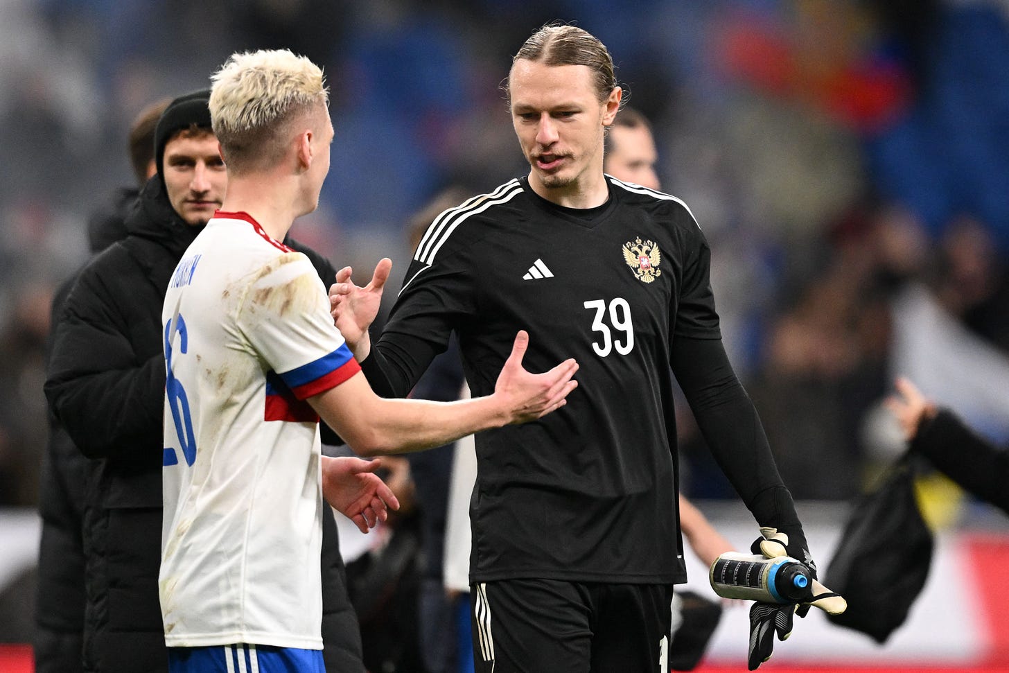 Matvey Safonov in action for Russia.