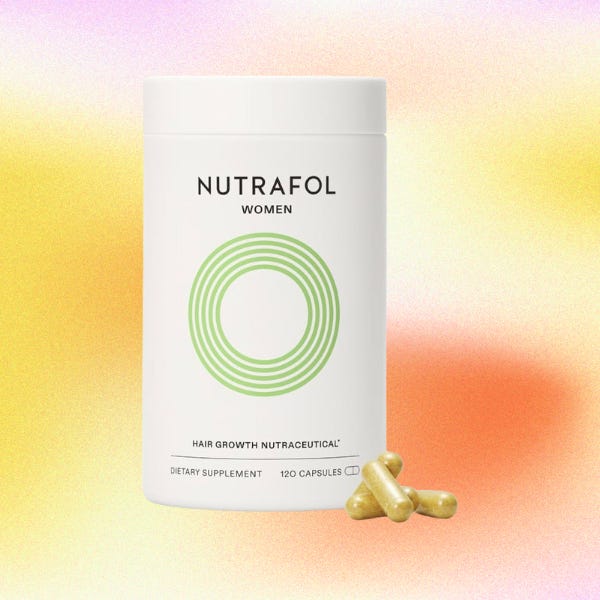 nutrafol hair growth supplements on a gradient background
