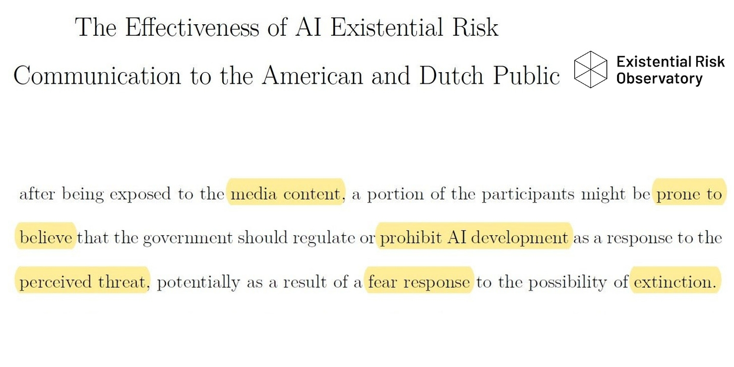 8. Existential Risk Observatory The Effectiveness of AI Existential Risk Communication to the American and Dutch Public participants prone to believe as a result of perceived threat fear response to the possibility of extinction