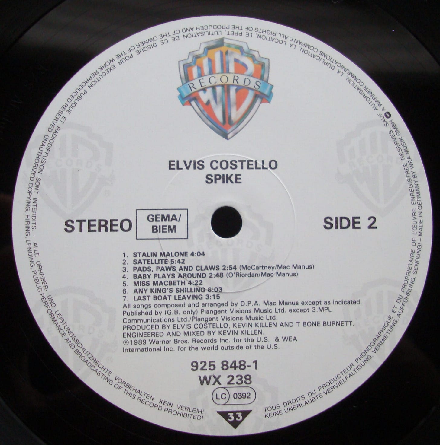 Elvis Costello ‎– Spike 925 848-1,WX 238 Vinyl