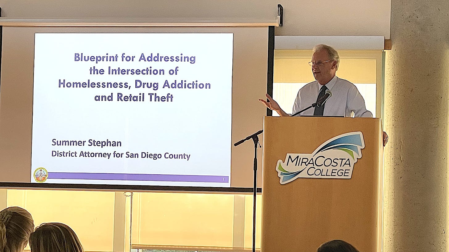 San Diego County Supervisor Jim Desmond spoke at a forum on Thursday regarding Proposition 36 to address retail theft, addiction and homelessness. Prop. 36 would reform parts of Prop. 47 and Desmond said he supports Prop. 36. Steve Puterski photo