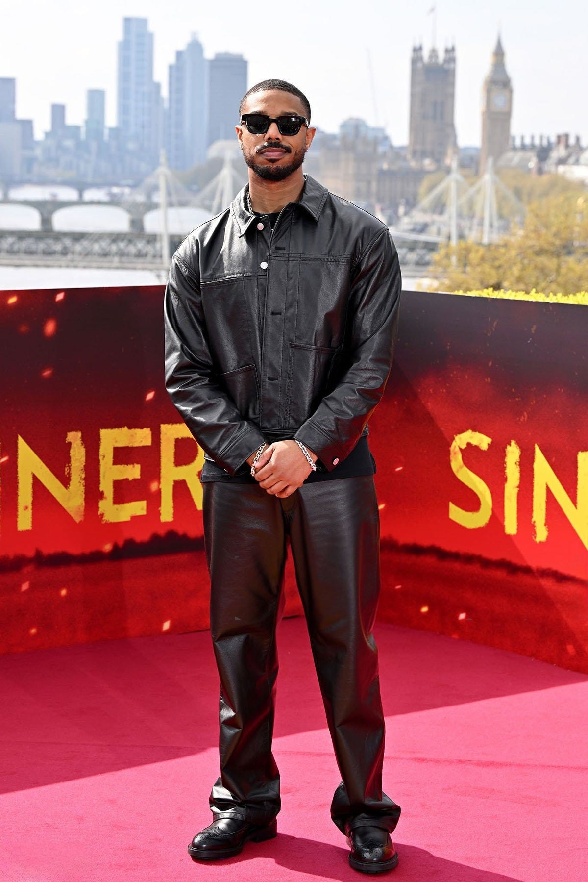 Michael B. Jordan Cool in GapStudio Leather at 'Sinners' Photocall