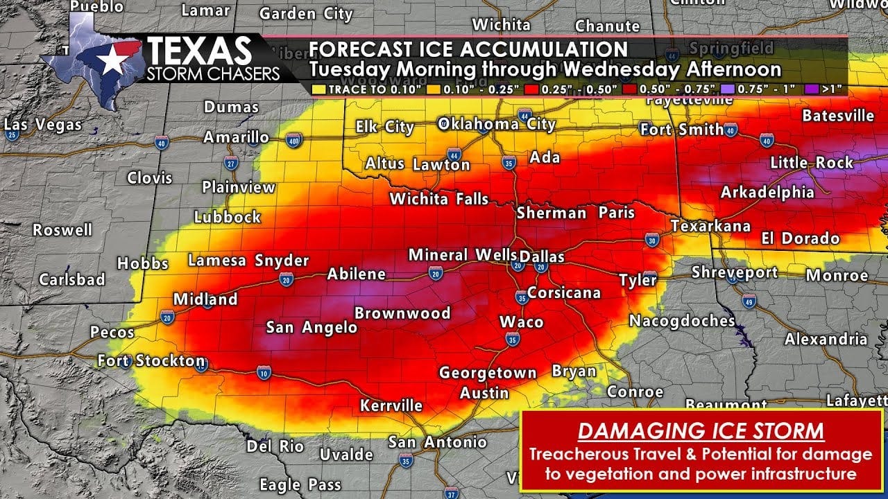 Texas Ice Storm Continues Tuesday & Wednesday