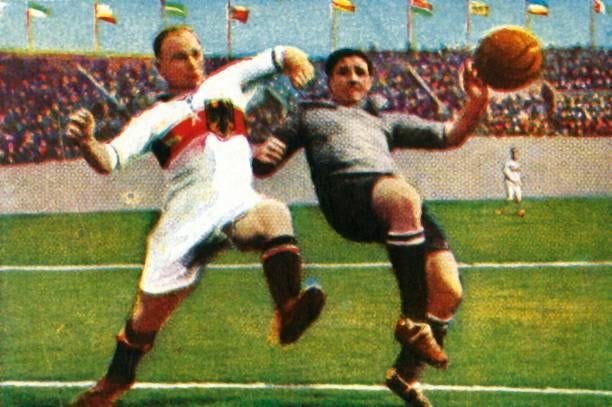 Uruguay 4 Germany 1 in 1928 in Amsterdam. Action from the Quarter Final ...
