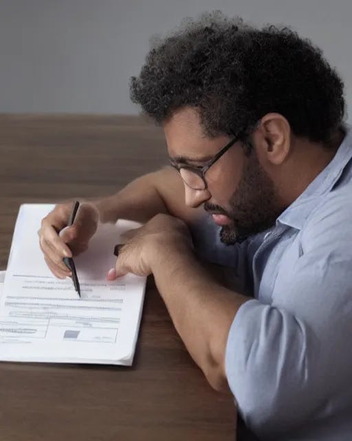 Depressed American taxpayer struggling with forms