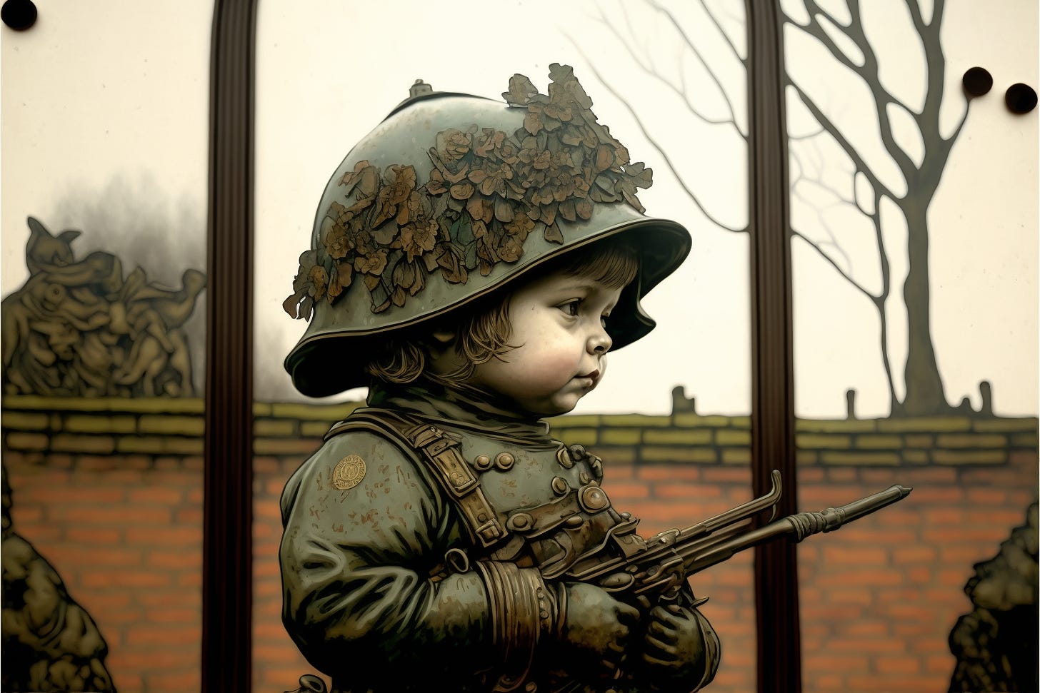 the little insurectionist, child soldier in front of the Warsaw Old Town walls