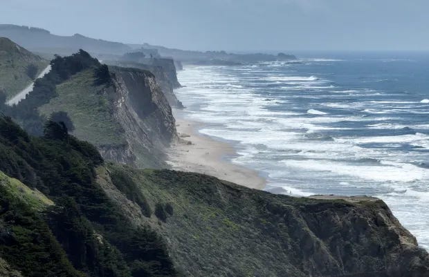 A wide image of the bluffs above san gregorio beach