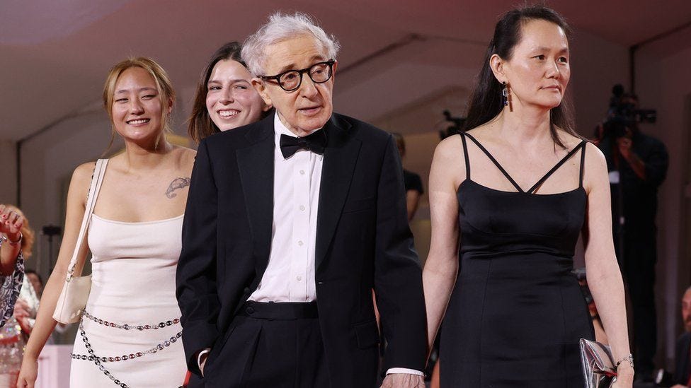 Woody Allen arrived at Monday's premiere alongside his wife Soon-Yi Previn and his daughters Bechet Allen and Manzie Tio Allen
