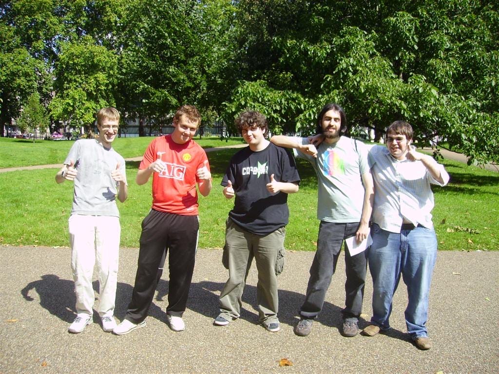 All five PKMN.NET admins during a community meetup in 2007 (From left to right: Jeroen, Mike, James, Steffan and Rex)