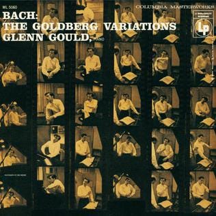The original Columbia Masterworks album cover shows 30 photos of Gould in the studio, analogous to the 30 variations.