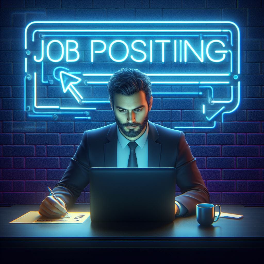 Job posting banner in neon light,hyperrealistic