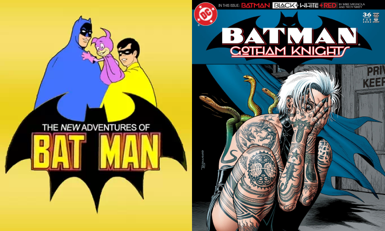 Covers for the new adventures of Bat Man, and Batman Gotham Knights