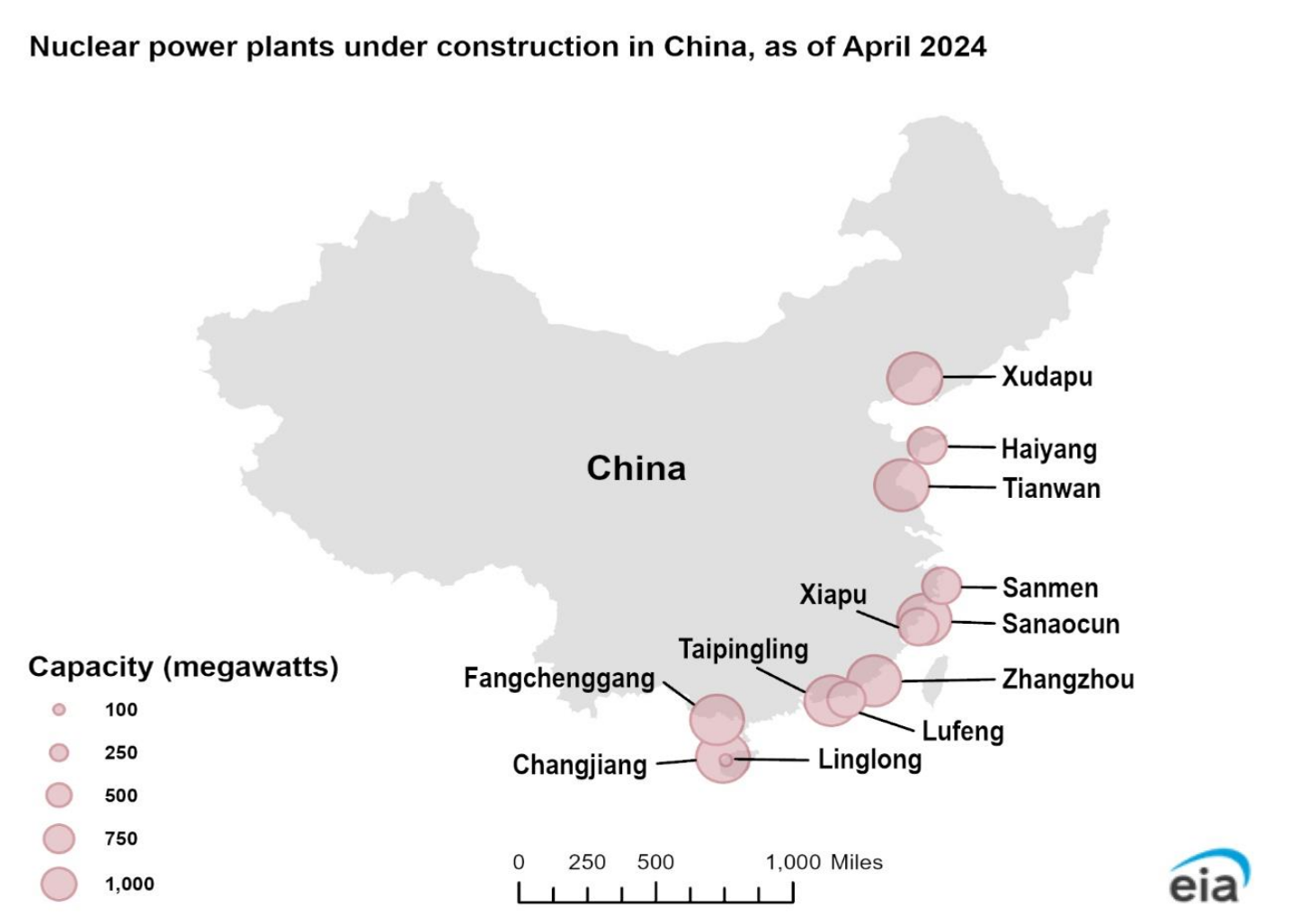 nuclear power plants under construction in China as of April 2024