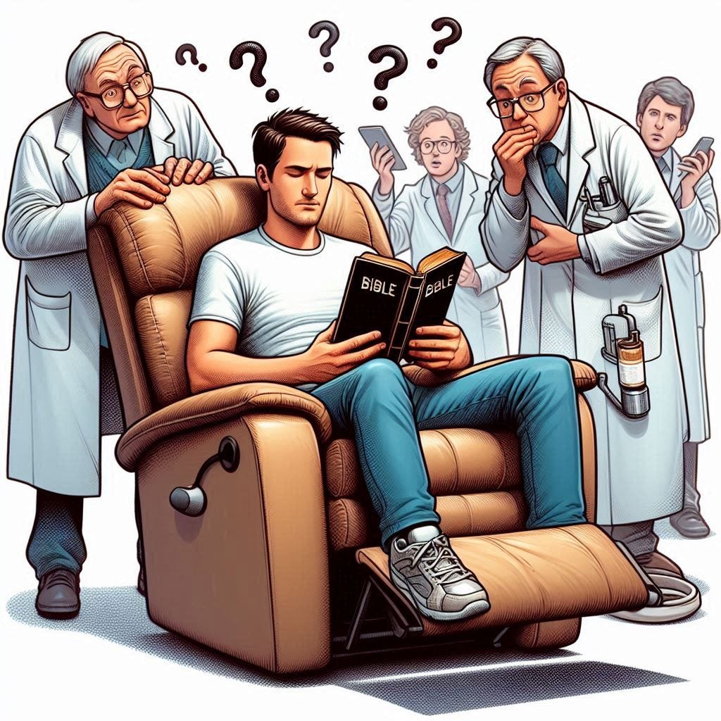 People with Free Will pose a challenge to managerialism. In this image, scientists are baffled by a man who does things that are not predicted by their computer program's algorithm. The Christian they are studying believes he has free will.