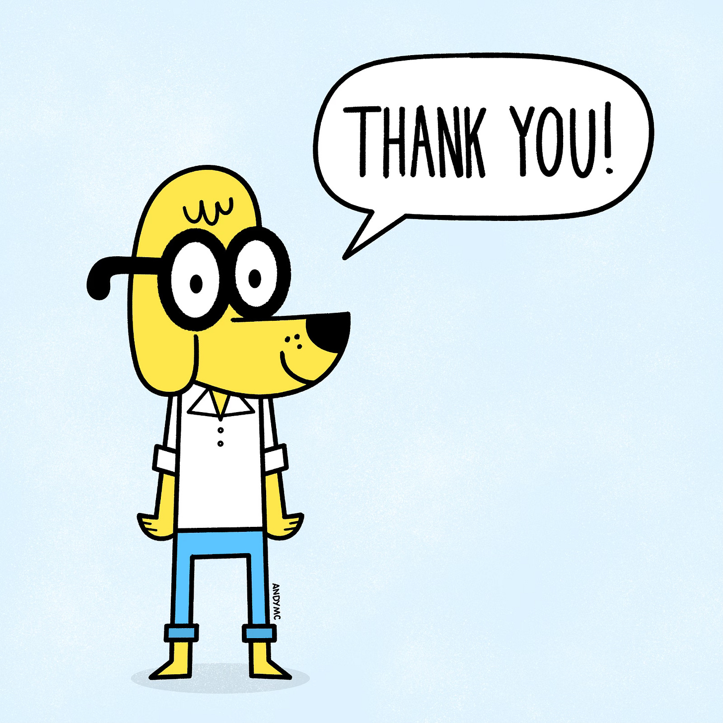 an illustration of a dog saying "thank you"