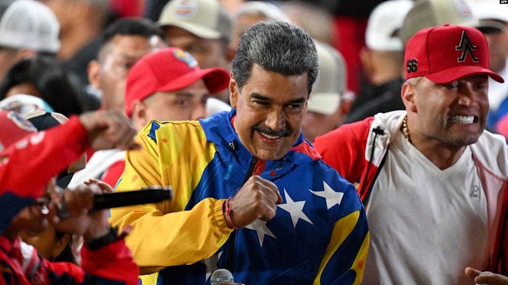 Venezuelan President and presidential candidate Nicolas Maduro reacts following the presidential election results in Caracas on July 29, 2024.  (AFP)