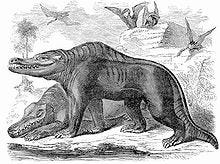Reconstruction of Megalosaurus by Samuel Griswold Goodrich from Illustrated Natural History of the Animal Kingdom.