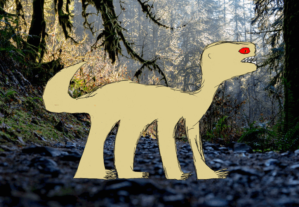 Illustration : un dinosaure (totalement) imaginé par Saul P. (8 ans) - photo de fond de Dylan Freedom sur Unsplash