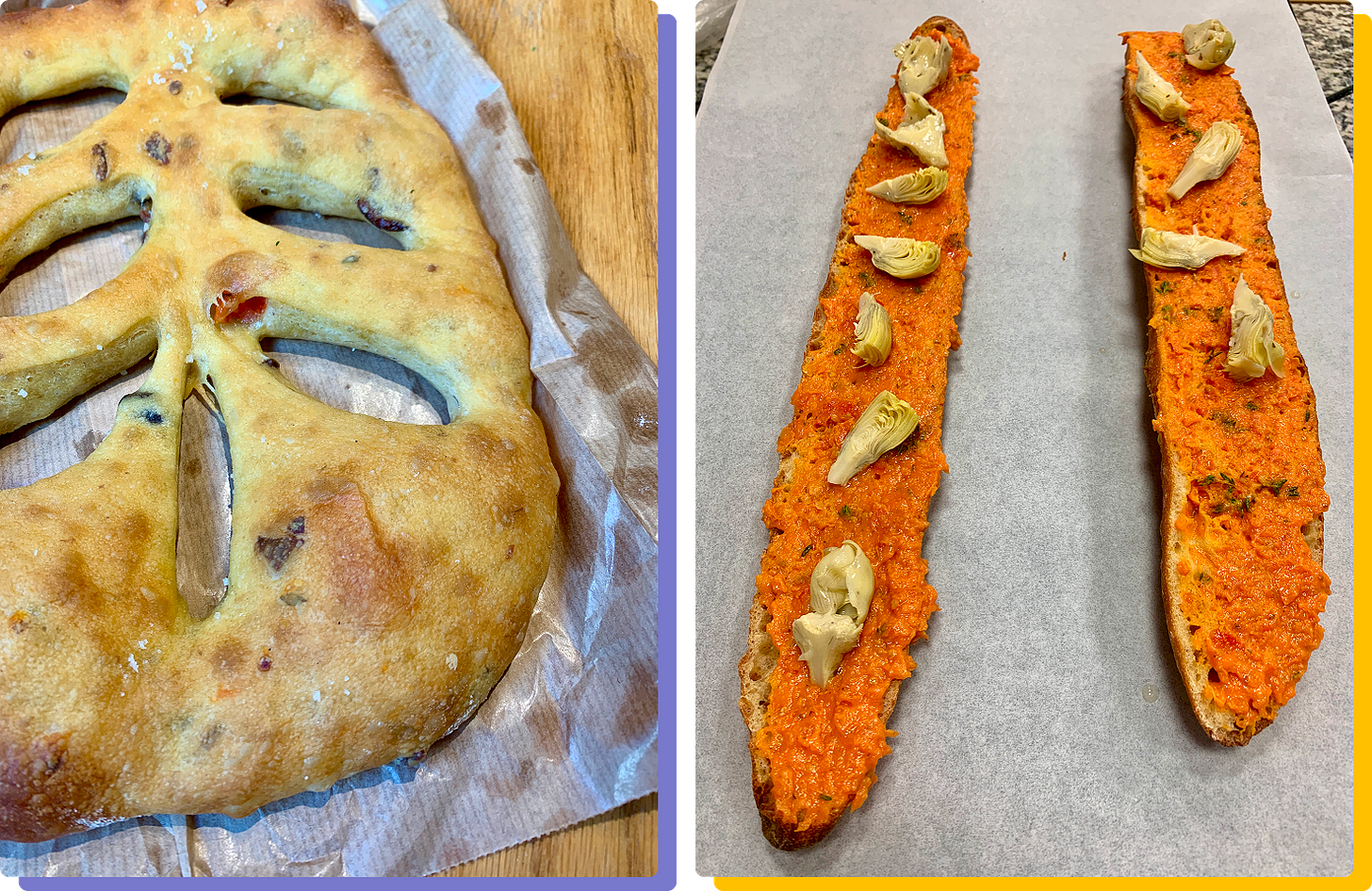 Fougasse and pain gratinée