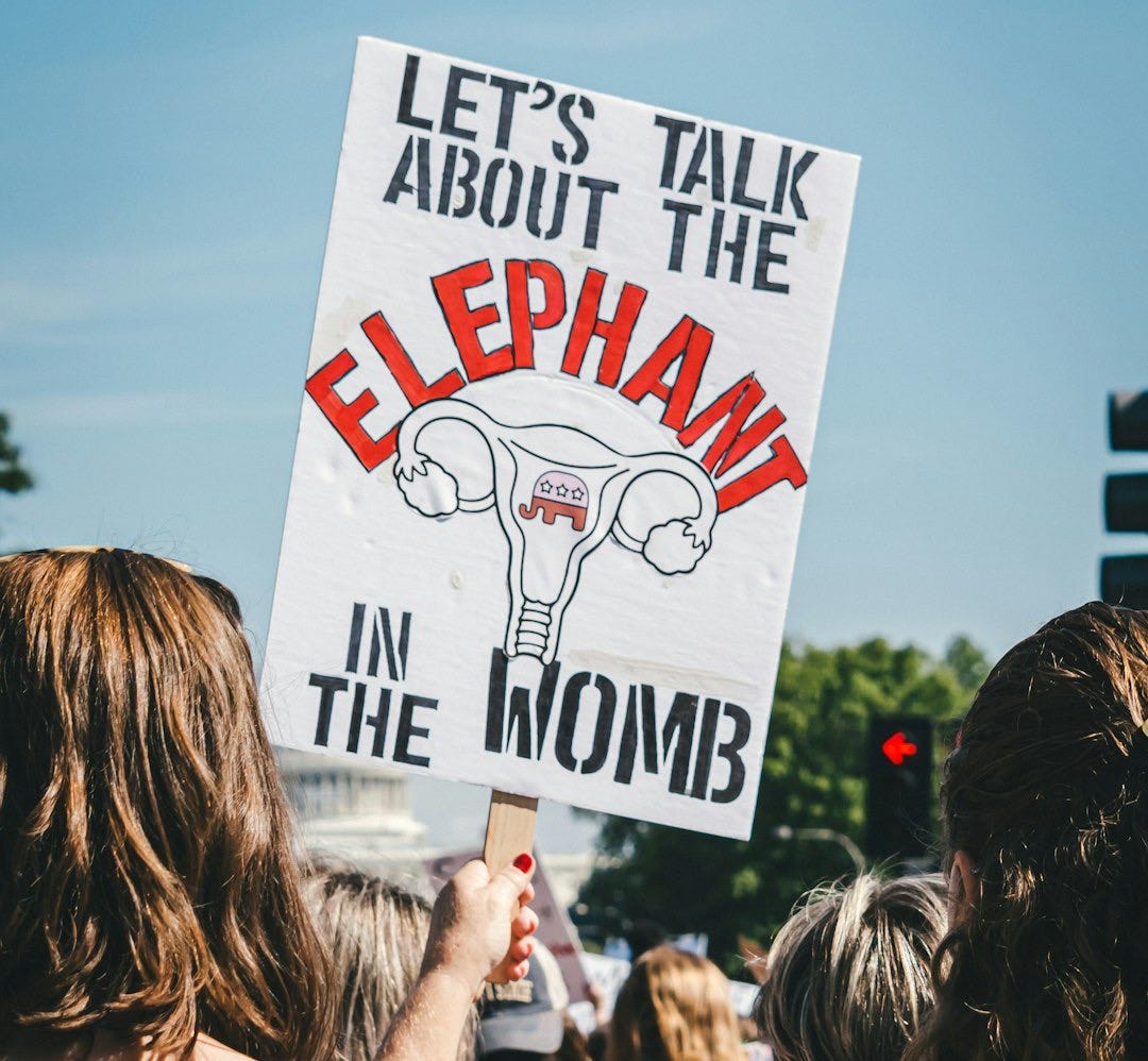 a group of people holding a sign that says elephant in the womb a group of people holding a sign that says elephant in the womb