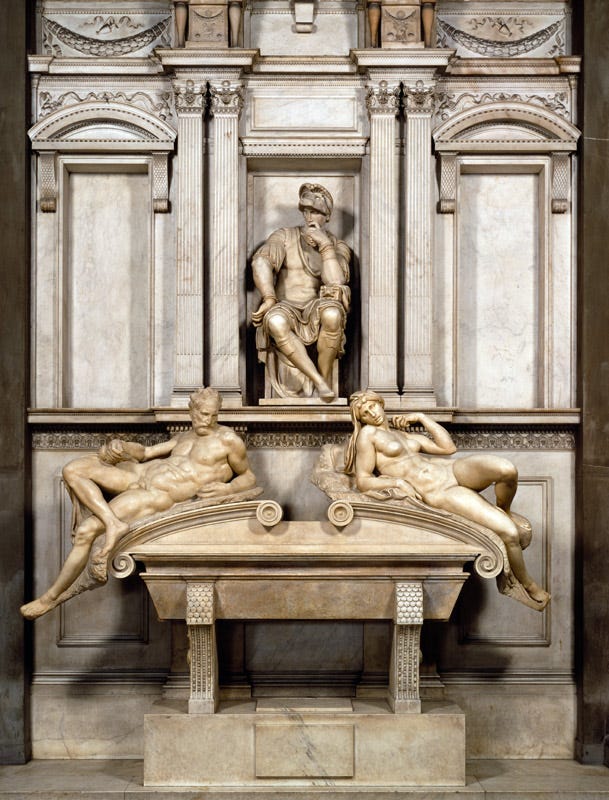 Tomb of Lorenzo de Medici (1449-92) - Michelangelo Caravaggio as art print  or hand painted oil.