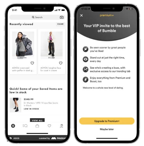 Screens from ASOS and Bumble Screens from ASOS and Bumble