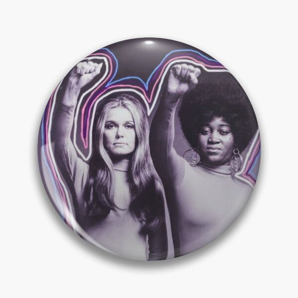Gloria Steinem and Dorothy Pitman Hughes, 1971 Pin Button