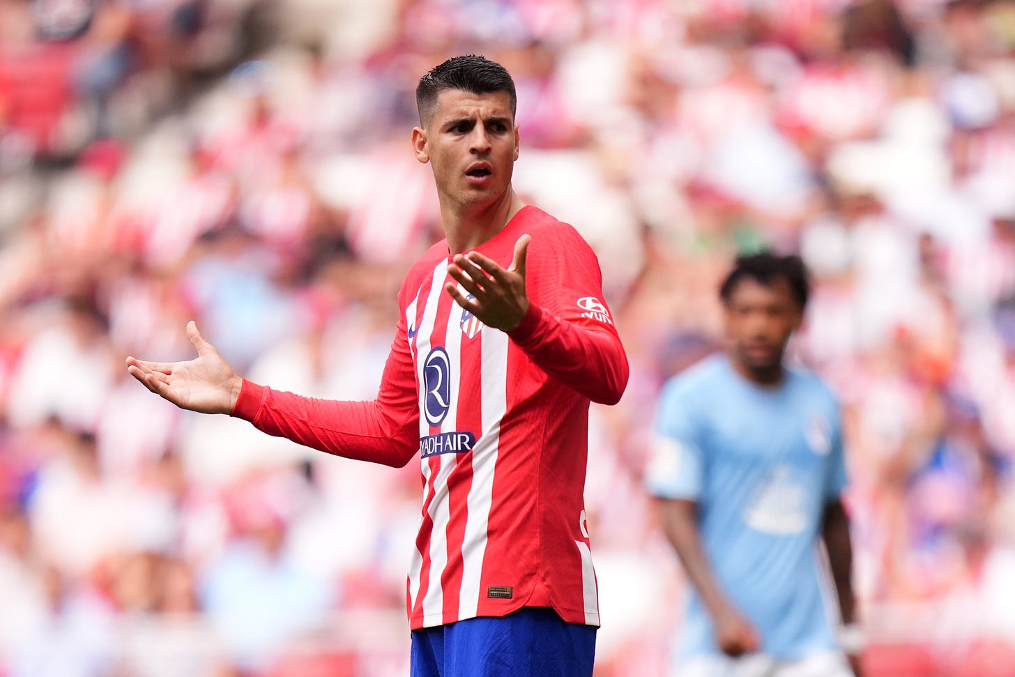 Alvaro Morata pictured playing for Atletico Madrid during the 2023/24 season