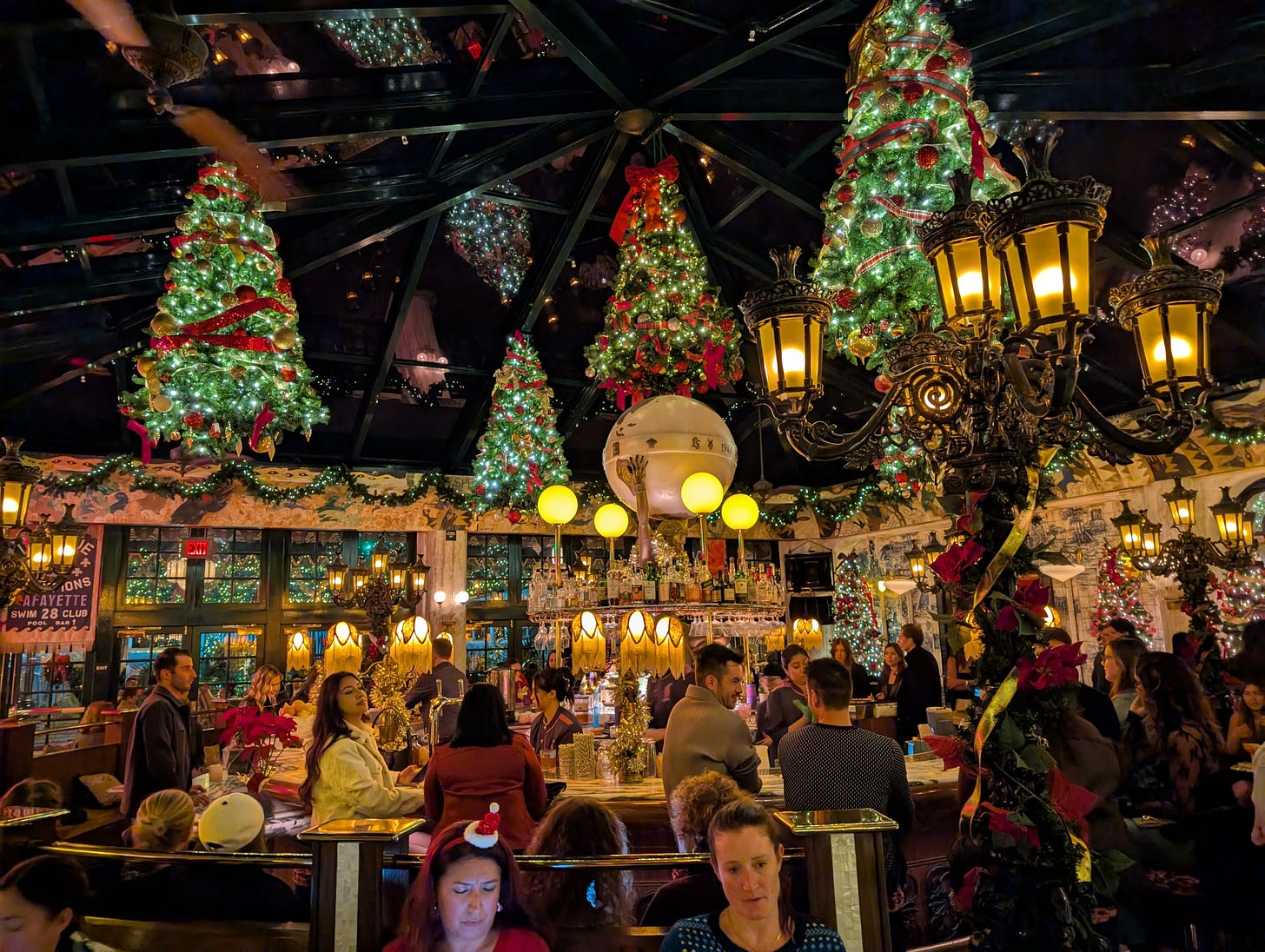 The lobby bar at the Lafayette Hotel decorated for the holidays