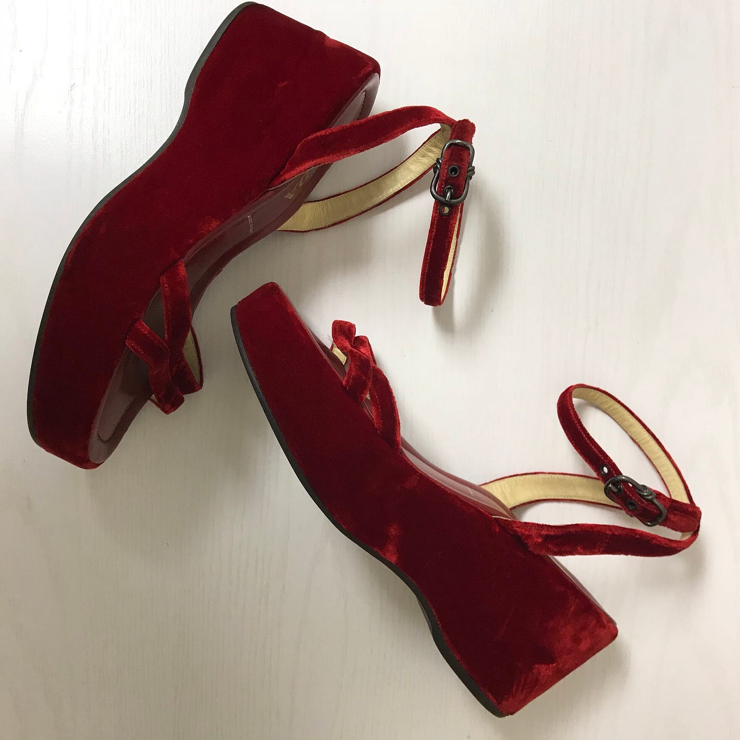 Prada Red Velvet Platform Sandals Spring-Summer 1997, 40% OFF