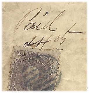 "Paid 24" written by 24 cent stamp on cover