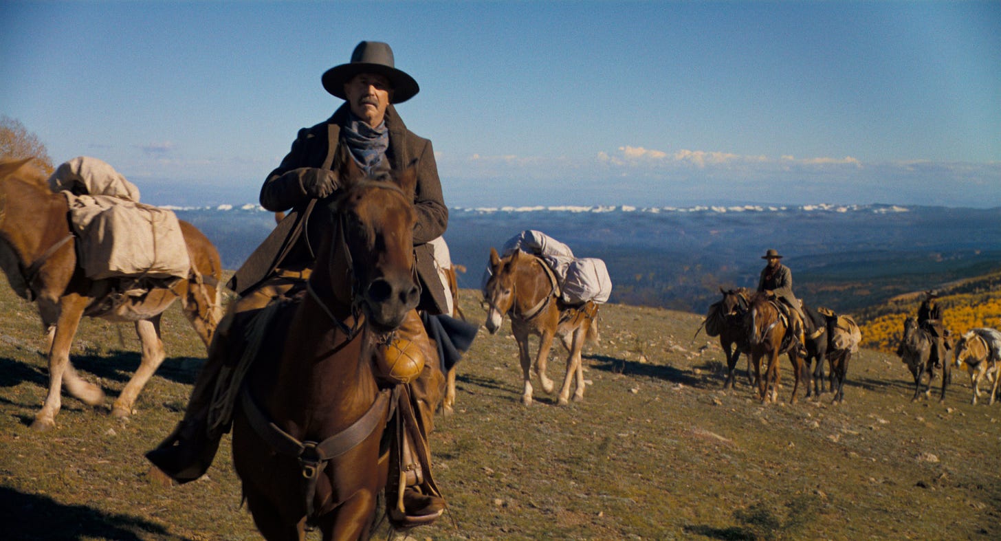 Kevin Costner sitting on a horse in Horizon: An American Saga – Chapter 2