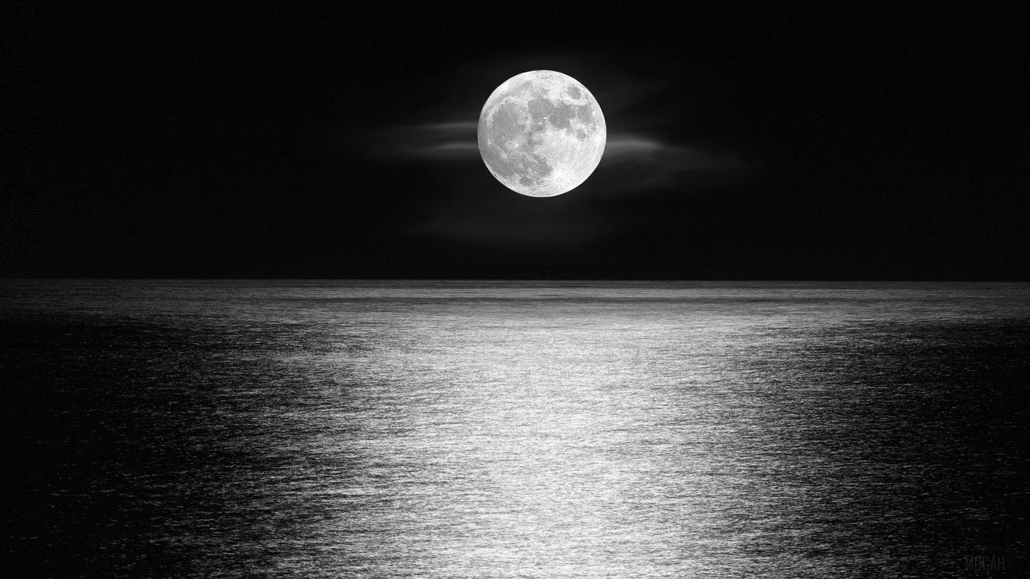 349775 Black and White, Horizon, Moon, Moonlight, Ocean 4k ...