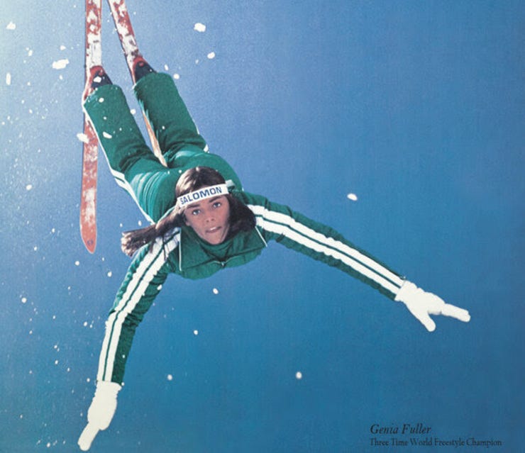 Genia Fuller compitiendo en Japón en 1977. Genia Fuller, vía Vintage Ski World