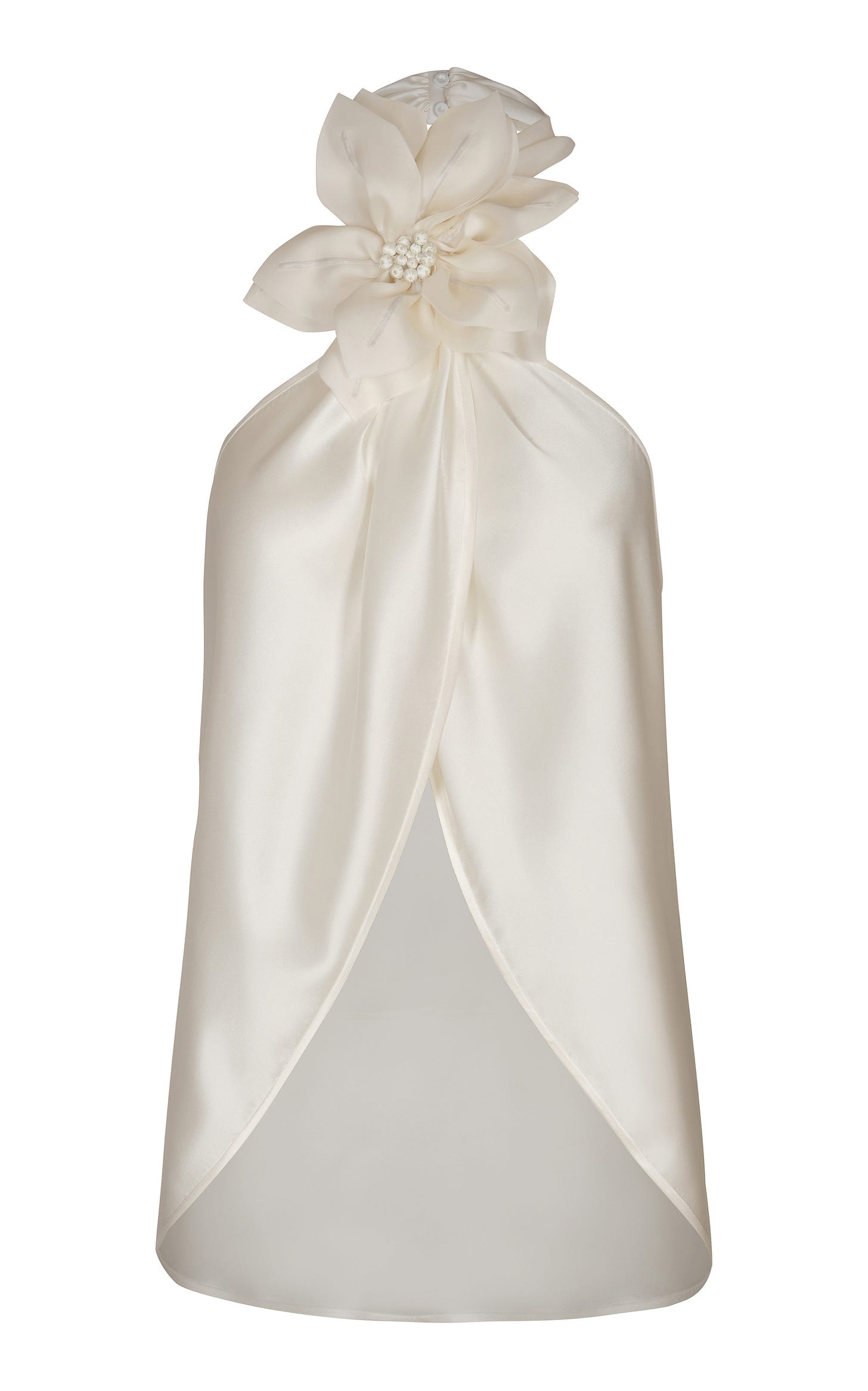 Patronal Floral-Appliquéd Silk Halter Top
