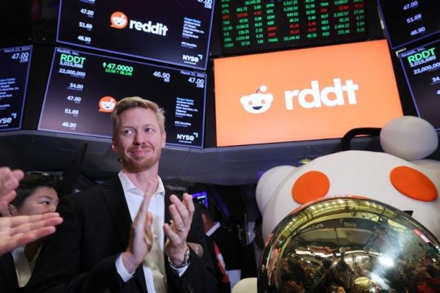 Reddit shares end trading up 48% in market debut