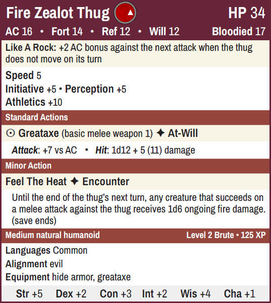 Fire Zealot Thug stat block