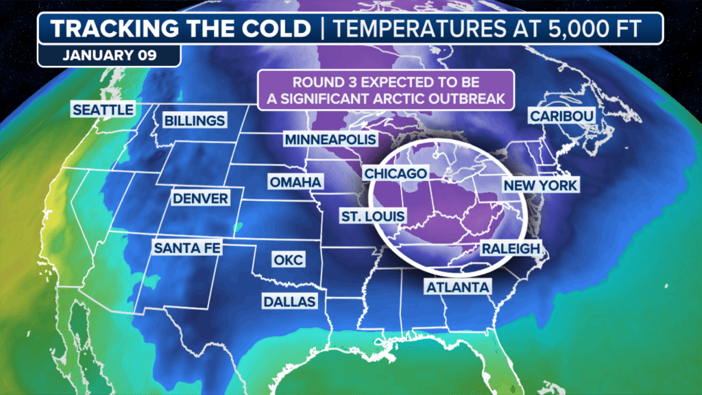 In between seven and 14 days a blast of arctic air will wash over the eastern half of the United States, forecasters say
