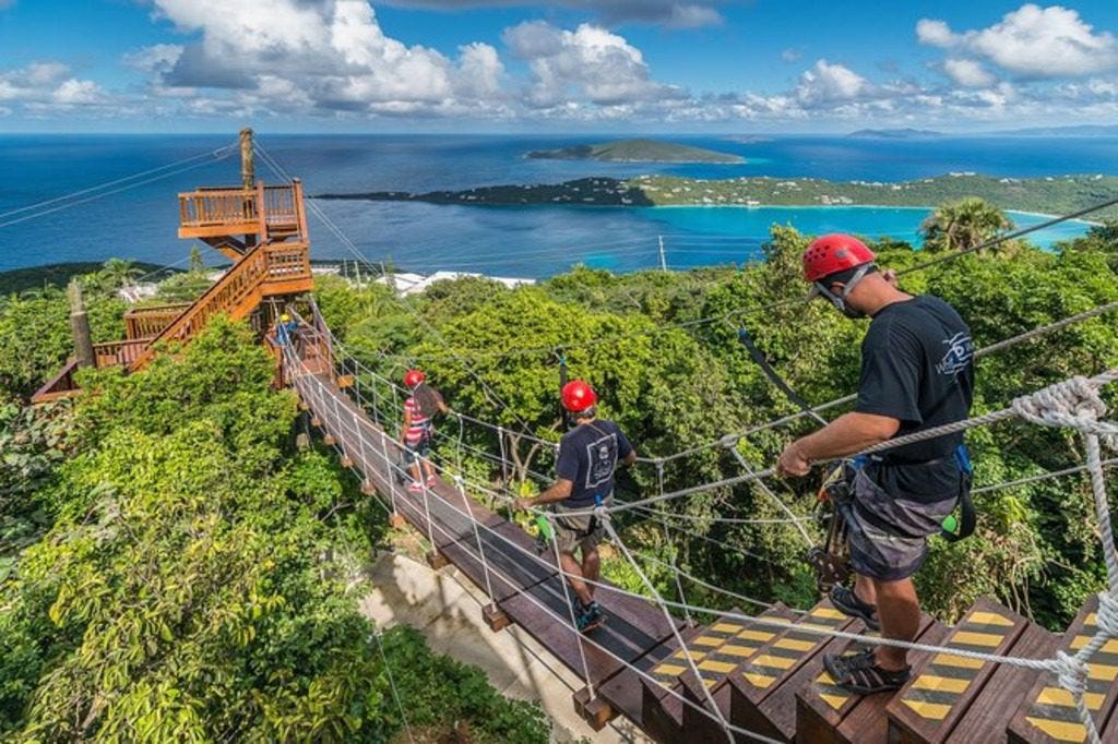 Zip lining in St Thomas is a fun activity