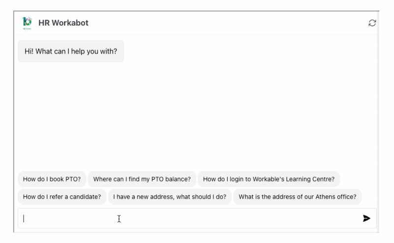 Workable's HR chat bot, Workabot, answering an employee's questions