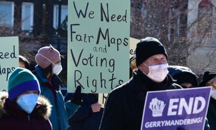People rally for fair maps in Kenosha, Wisconsin, in January 2022.