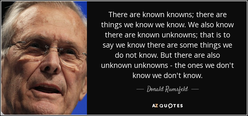 Donald Rumsfeld quote: There are known knowns; there are things we know  we...