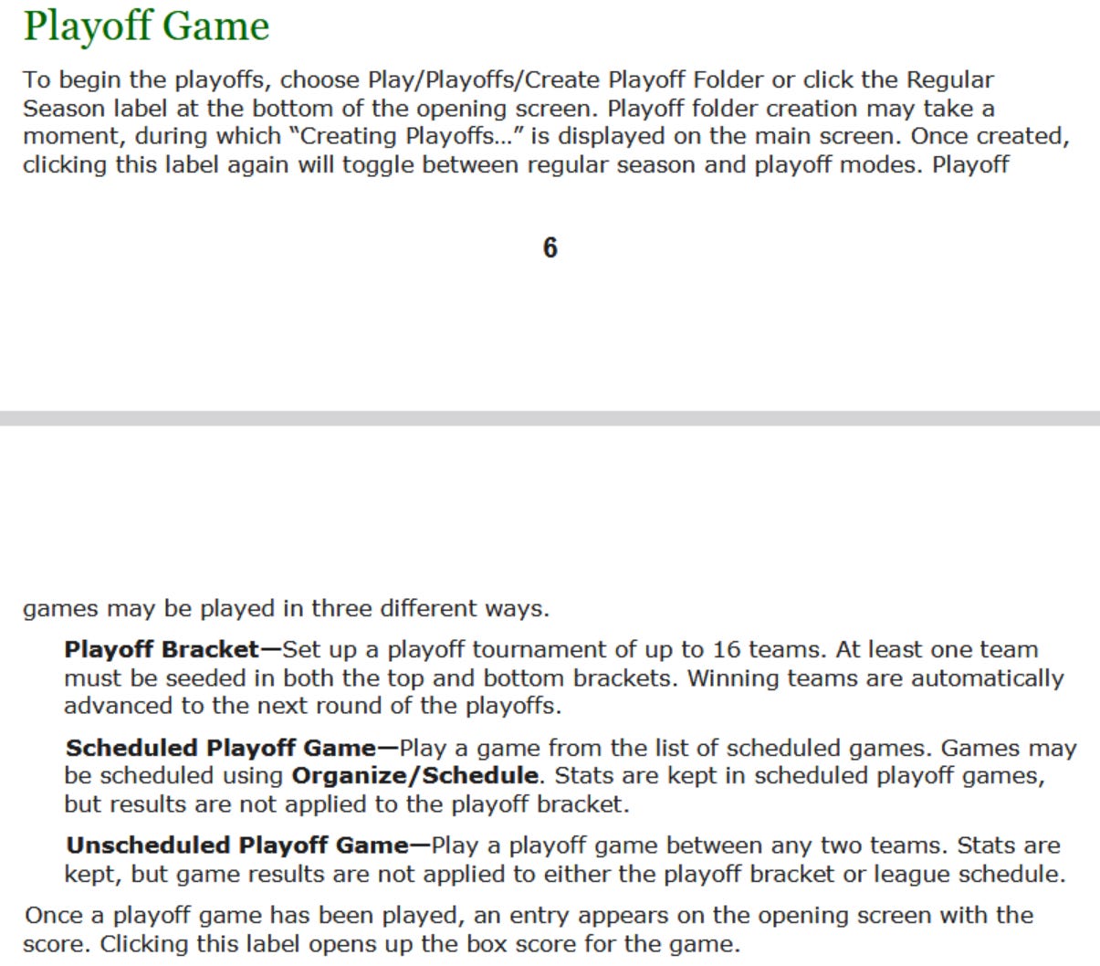 Action PC Football User Manual Playoffs