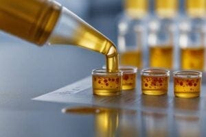 image of a urine sample being tested in a laboratory setting, with a magnified view of prostate cancer cells